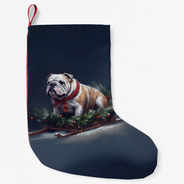 Petite Chaussette De Noël Chien de taureau neige hiver (Devant)