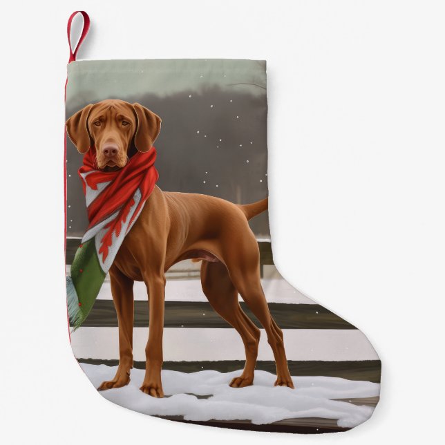 Petite Chaussette De Noël Chien de Vizsla à Noël de neige (Devant)