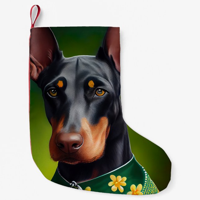 Petite Chaussette De Noël Chien Doberman en tenue de la Saint-Patrick (Devant)