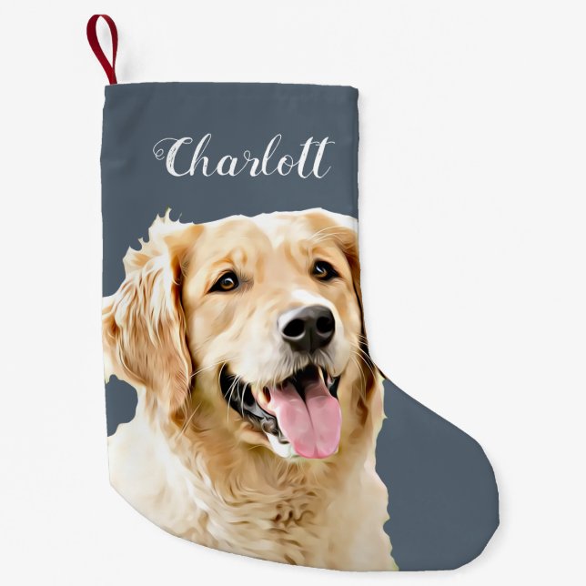 Petite Chaussette De Noël Chien d'or retriever personnalisé Chien dessiné pe (Devant)
