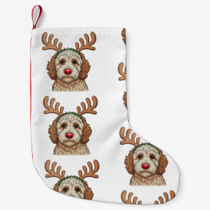 Petite Chaussette De Noël Chien Goldendoodle de Noël Renne Famille Xmas