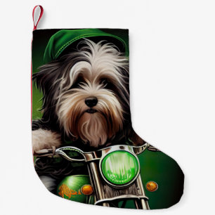 Petite Chaussette De Noël Chien Havanais conduisant un vélo St. Patrick's Da