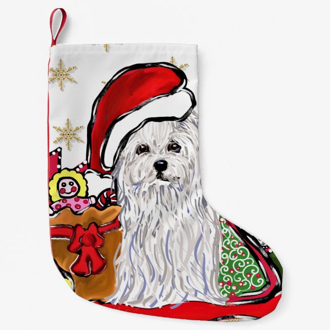 Petite Chaussette De Noël Chien maltais (Devant)