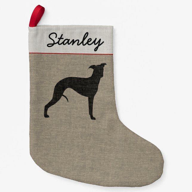 Petite Chaussette De Noël Chien mignon de silhouette de whippet personnalisé (Devant)