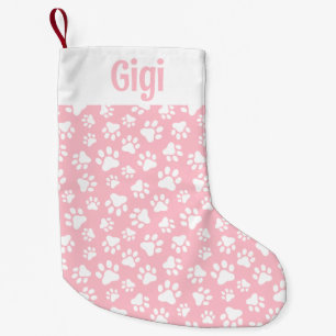 Petite Chaussette De Noël Chien mignon Paw Motif blanc et rose pastel