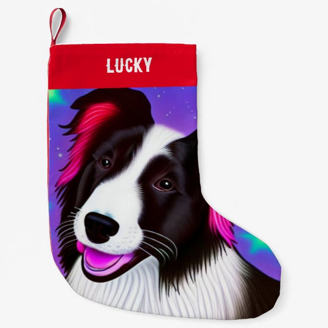Petite Chaussette De Noël CHIEN Noël Stocking avec nom. (Devant)