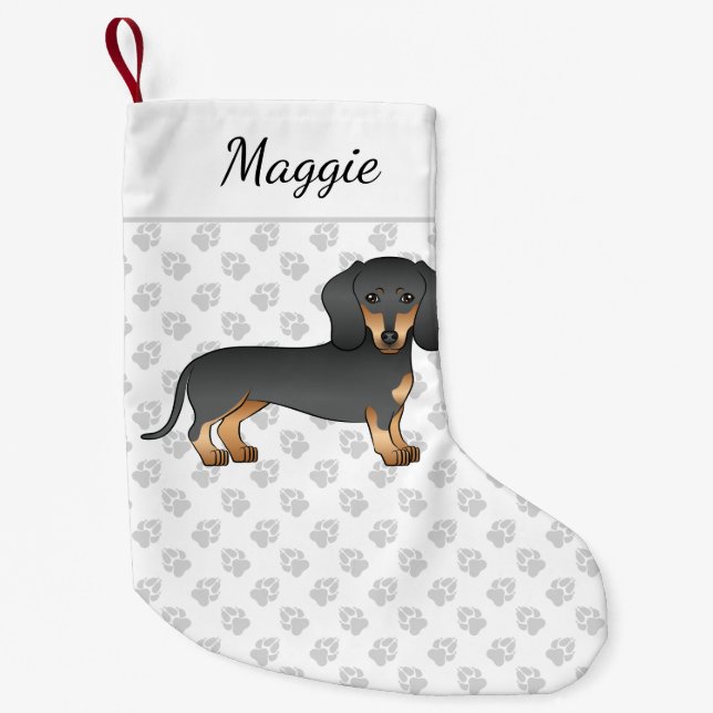 Petite Chaussette De Noël Chien noir et tan à cheveux courts Dachshund et no (Devant)