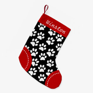 Petite Chaussette De Noël Chien Paw Thème Noir Personnalisé Noël