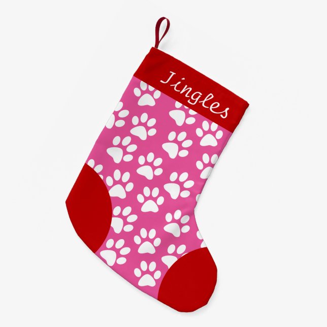 Petite Chaussette De Noël Chien Paw thème rose Personnalisé Noël (Devant (Accrochage))
