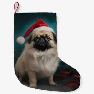 Petite Chaussette De Noël Chien pekingese pendant Noël de neige