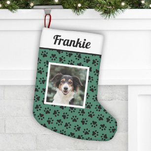 Petite Chaussette De Noël Chien Personnalisé Photo Empreintes de Patte Verte