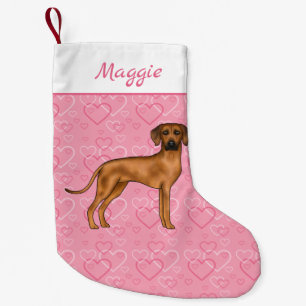 Petite Chaussette De Noël Chien Rhodesian Ridgeback Sur Coeurs Rose Avec Nom