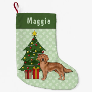 Petite Chaussette De Noël Chien rouge Golden Retriever avec sapin de Noël