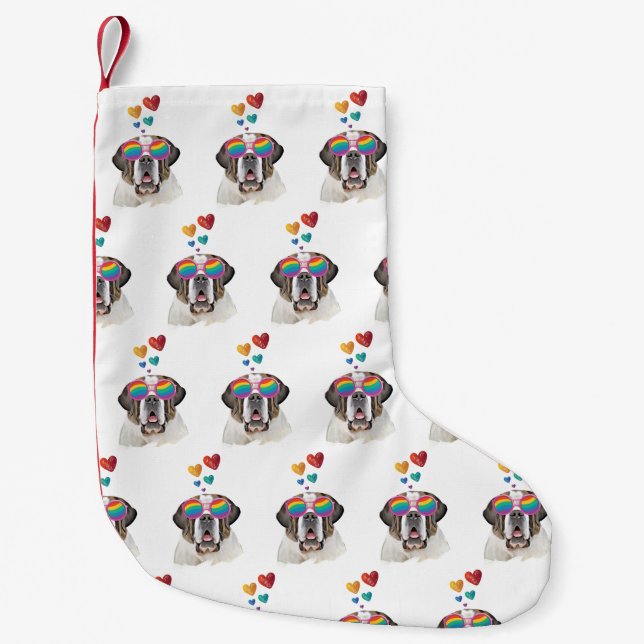 Petite Chaussette De Noël Chien Saint-Bernard avec coeurs Saint-Valentin  (Devant)
