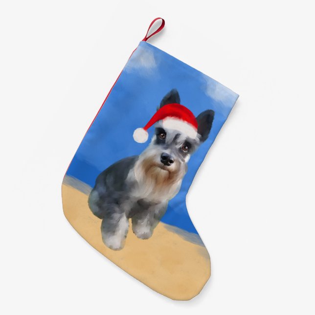 Petite Chaussette De Noël Chien Schnauzer Miniature sur la plage Casquette d (Devant (Accrochage))
