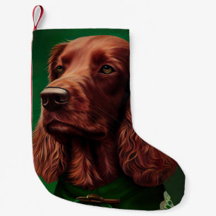 Petite Chaussette De Noël Chien Setter Rouge Irlandais en tenue de la Saint-