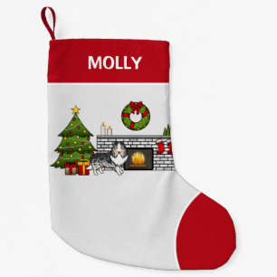 Petite Chaussette De Noël Chien Sheltie Merle Bleu Dans Une Chambre De Noël 