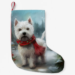 Petite Chaussette De Noël Chien Terrier West Highland White dans la neige de