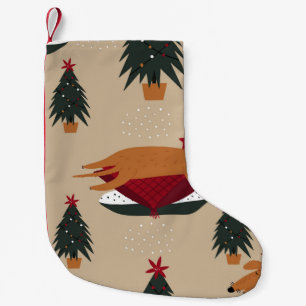 Petite Chaussette De Noël Chiens de Noël, arrière - plan d'hiver festif.