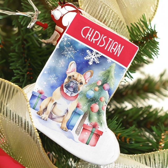 Petite Chaussette De Noël Chiens de taureau français cadeaux de Noël (French bulldog personalized Christmas stocking pet dog lovers Christmas gifts cute puppy bulldog)