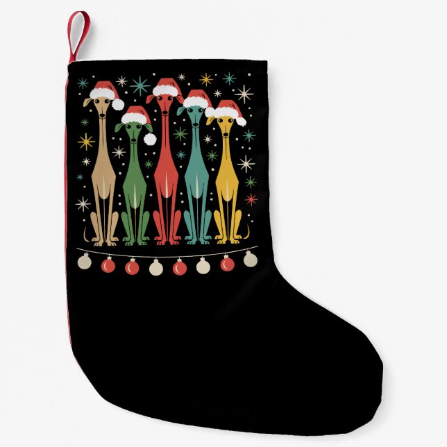 Petite Chaussette De Noël Chiens Rétro Moderne du Milieu du Siècle de Style  (Devant)