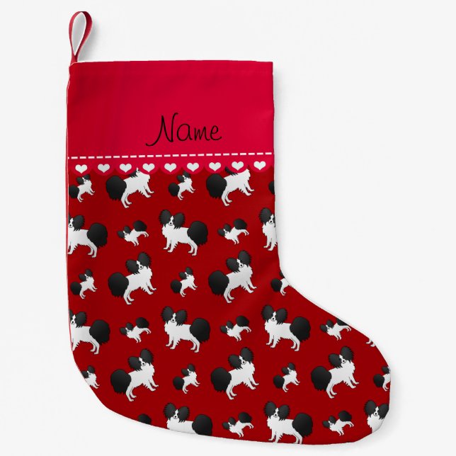 Petite Chaussette De Noël Chiens rouges nommés personnalisés de Papillon (Devant)