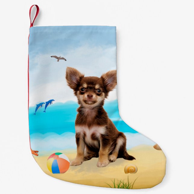 Petite Chaussette De Noël Chihuahua Dog sur la plage (Devant)