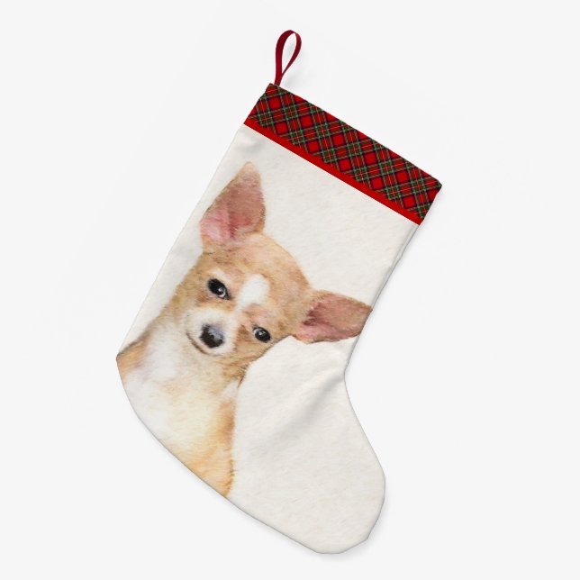 Petite Chaussette De Noël Chihuahua Painting - Cute Original Dog Art (Devant (Accrochage))