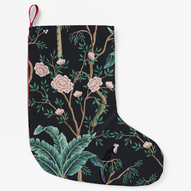 Petite Chaussette De Noël Chinoiserie Oiseaux exotiques : Mur de bananier Vi (Devant)
