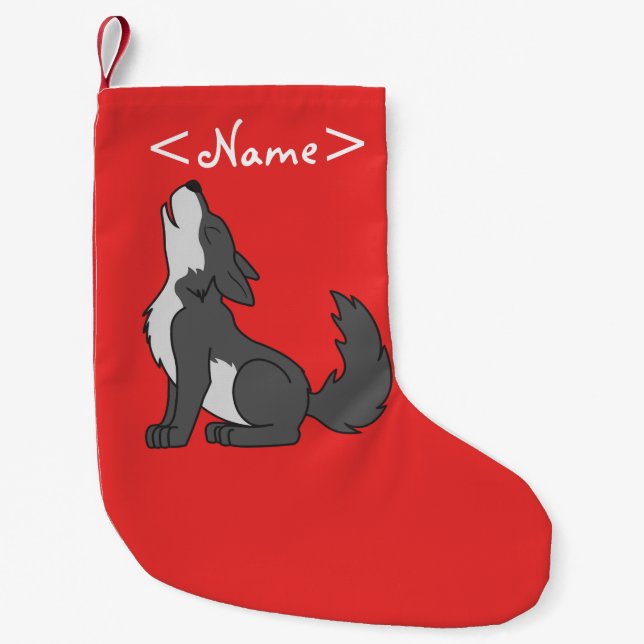 Petite Chaussette De Noël Chiot de loup gris hurlant (Devant)