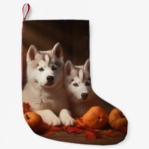 Petite Chaussette De Noël Chiots Husky Sibérien Délice d'Automne Citrouille 