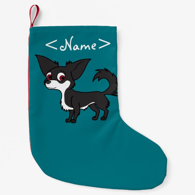 Petite Chaussette De Noël Chiwawa blanc et noir avec de longs cheveux (Devant)
