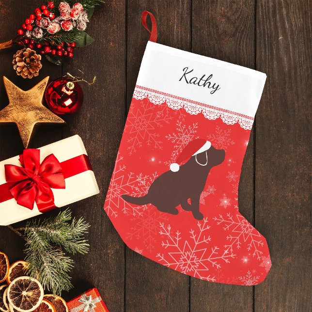 Petite Chaussette De Noël Chocolat de Noël Labrador Chiot Stocker (Personalized Chocolate Labrador Puppy Silhouette Christmas Stocking for Chocolate Labrador Owners.)