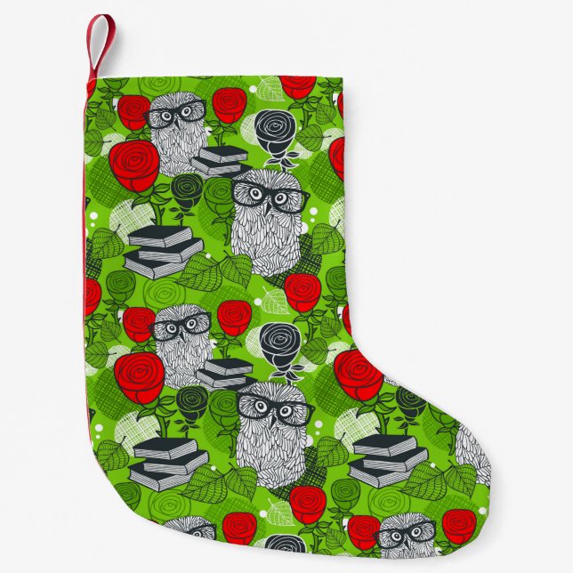 Petite Chaussette De Noël Chouette en roses rouges (Devant)