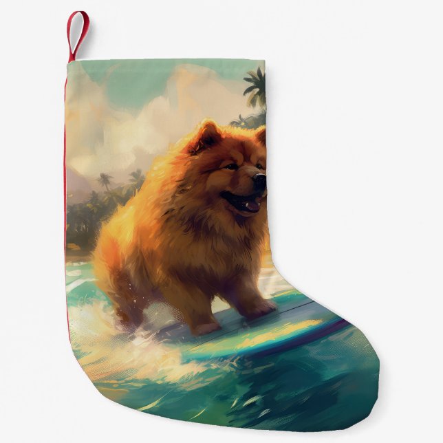Petite Chaussette De Noël Chow Chow Beach Plage Surf Peinture (Devant)