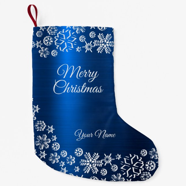 Petite Chaussette De Noël Christmas Celebration White Snowflakes Navy Blue (Devant)