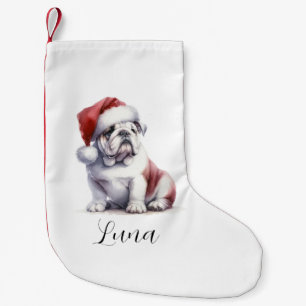 Petite Chaussette De Noël Christmas English Bull Chien Santa Hat