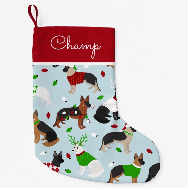 Petite Chaussette De Noël Christmas German Shepherd Nom personnalisé (Devant)