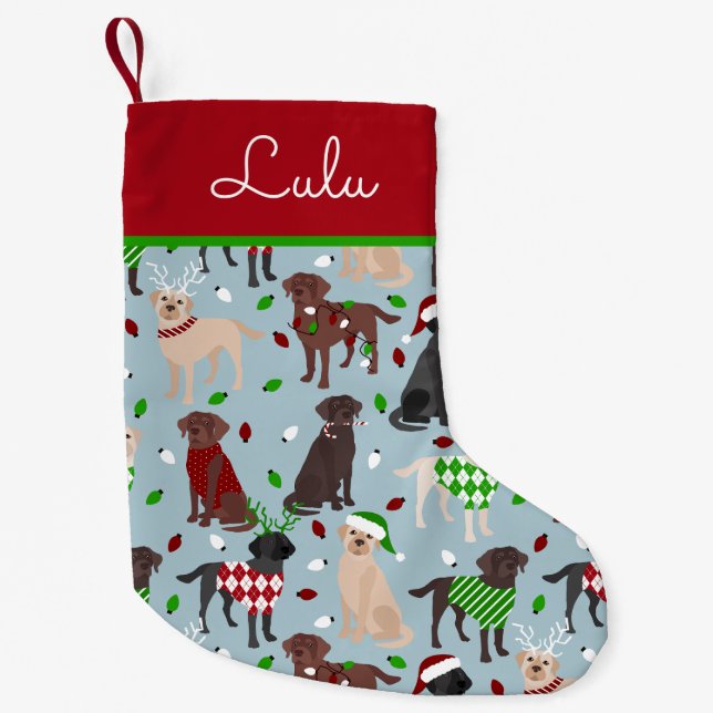 Petite Chaussette De Noël Christmas Labrador Retriever Dogs Nom personnalisé (Devant)