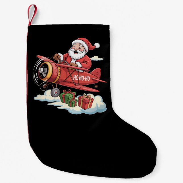 Petite Chaussette De Noël Christmas Santa Claus Pilot Flying Airplane Gift (Devant)