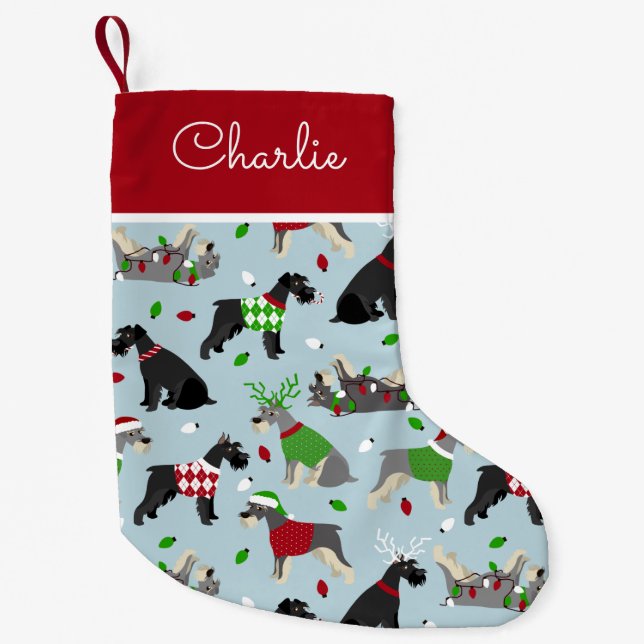 Petite Chaussette De Noël Christmas Schnauzer Nom personnalisé (Devant)