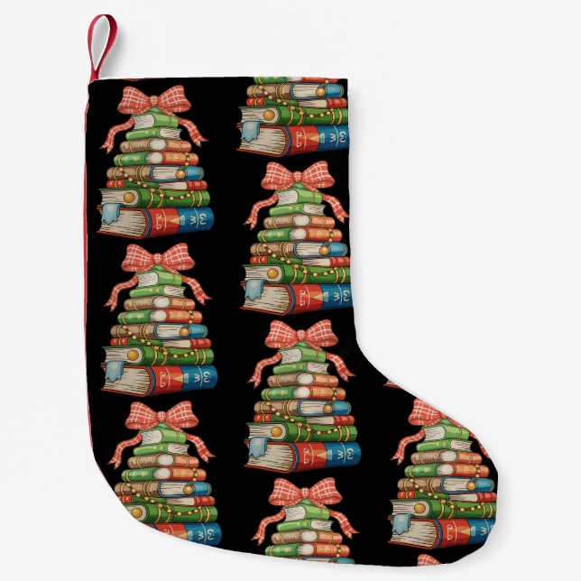 Petite Chaussette De Noël Christmas Tree Books Bow Reading Librarian Teacher (Devant)