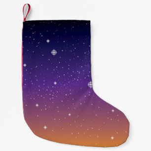 Petite Chaussette De Noël Ciel étoilé de coucher de soleil violet et or