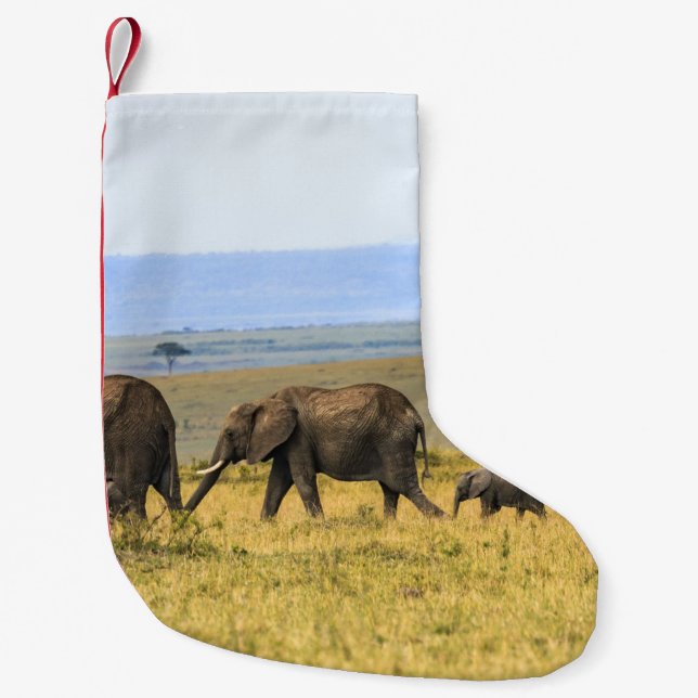 PETITE CHAUSSETTE DE NOËL CINQ ÉLÉPHANTS EN GRAS BROWN (Devant)