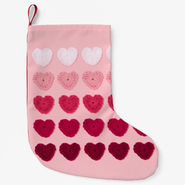 Petite Chaussette De Noël Cinq rangées et colonnes de coeurs tricotés (Devant)