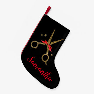 Petite Chaussette De Noël Ciseaux de parties scintillant d'or - Coiffeur -
