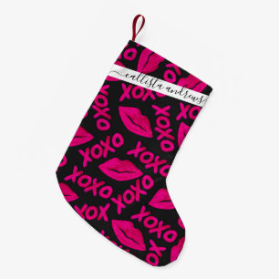 Petite Chaussette De Noël Citation XOXO noir Neon rose lèvres Motif