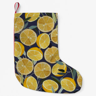 Petite Chaussette De Noël Citron, branche d'olivier, vintage sans soudure.