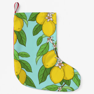 Petite Chaussette De Noël Citrons, Arrière - plan Bleu Vibrant sans couture.
