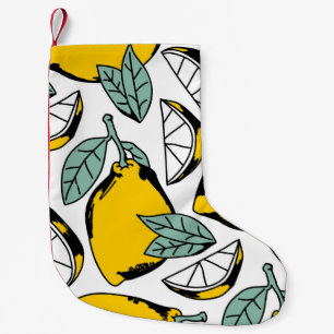 Petite Chaussette De Noël citrons dessinés à la main, motif vibrant.